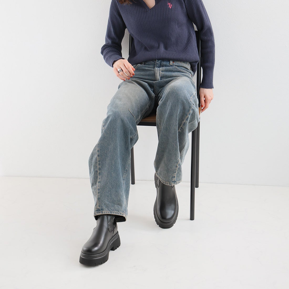  JEANS ソックスブーツ ショートブーツ 厚底タンクソールストレッチショートブーツ ｜靴・レディースシューズ
